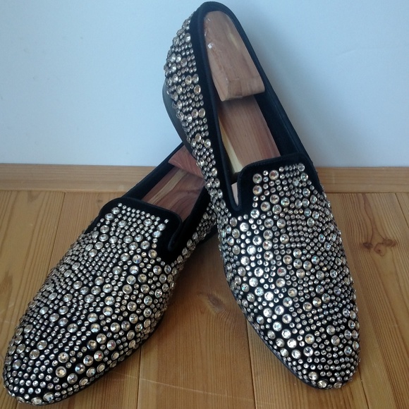 Mens Louis Leeman Black Velvet Crystal 